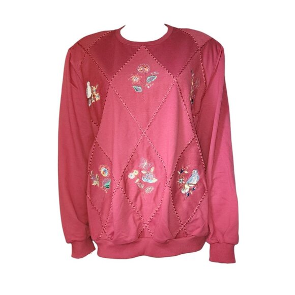 Alfred Dunner Sweatshirt Womens Plus Size 2X Pink Embroidered Floral Pullover - Picture 1 of 9